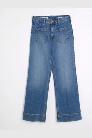 River Island Blue Light High Waisted Pocket Front Wide Leg Jeans AU 6 XS