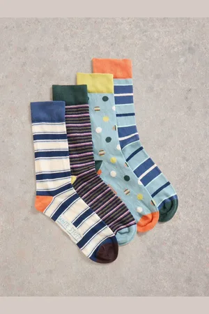 White Stuff Blue Geo Stripe Ankle Socks 4 Pack M-L