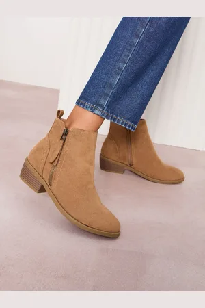Friends Like These Brown Standard fit Mid Block Heel Side Zip Faux Suede Cuban Boots AU 10 (EU 41)