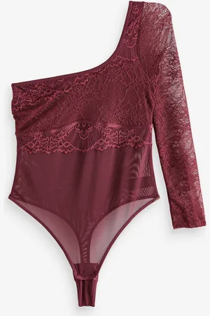Lipsy London Plum Purple One Shoulder Lace Thong Bodysuit AU 16