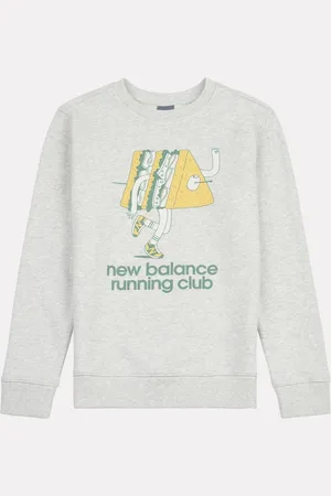 New Balance Grey Kids Running Club Cartoon Graphic Crew 100% Cotton Sweatshirt 8