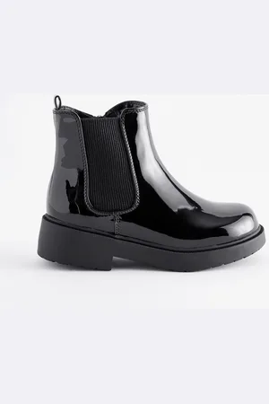 Next Black Patent Standard Fit (F) Chunky Chelsea Ankle Boots AU 11 (EU 29)