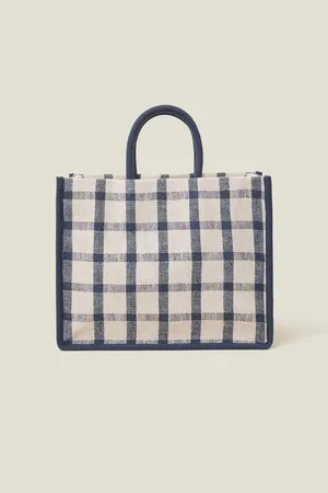 Accessorize Blue Check Woven Handheld Bag One