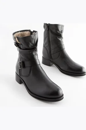 Next Black Forever Comfort Leather Faux Fur Lined Slouch Ankle Boots AU 6.5 (EU 37.5)