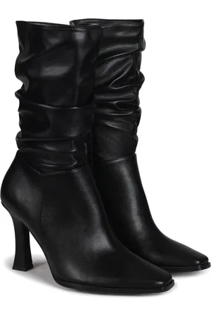 Linzi Black Ember Mid Length Ruched Heeled Boots With Square Toe AU 8 (EU 39)