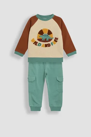JoJo Maman Bébé Natural Dino Appliqué Sweatshirt & Cargo Joggers Set 6