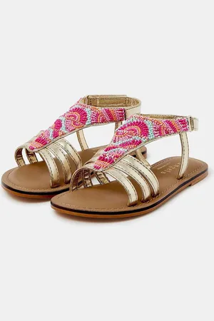 Accessorize Pink Girls Beaded Gladiator Sandals AU 2 (EU 34)