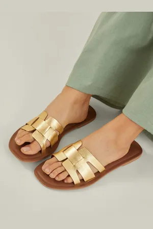 Accessorize Gold Wide Fit Metallic Leather Cut-Out Slide Sandals AU 9 (EU 40)
