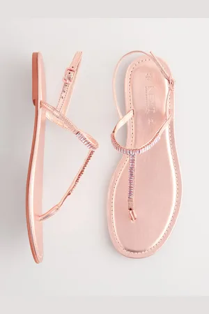 Next Rose Gold Leather Standard/Wide Fit Forever Comfort Jewelled T-Bar Toe Thong Sandals AU 10 (EU 42)
