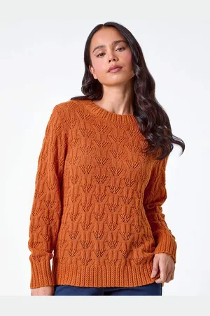 Roman Orange Petite Crochet Knit Jumper 12