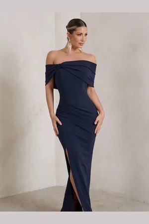 Club L Eva Bardot Bow Detail Maxi Dress With Thigh Split AU 16