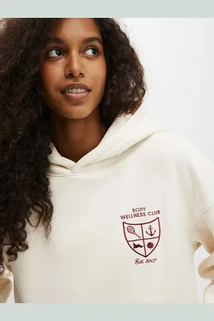 Cotton On Cream Chrome Plush Premium Graphic Hoodie L