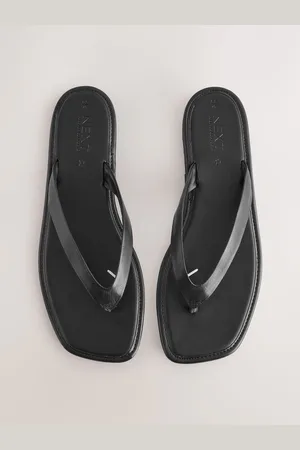 Next Black Leather Extra Wide Fit Forever Comfort Square Toe Thong Sandals AU 7 XW (EU 38)