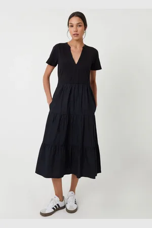 Threadbare 100% Cotton Tiered Jersey Poplin Mix Maxi Dress AU 14
