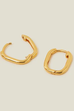 Accessorize Gold Tone 14ct Rectangular Hoop Earrings One