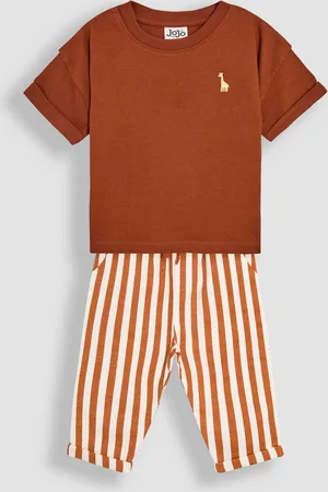 JoJo Maman Bébé Brown Giraffe Print 100% Cotton T-Shirt & Stripe Joggers Set 2 Piece 4