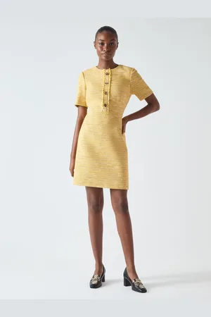LK Bennett Varley Cotton Blend Tweed Mini Dress With Button Detail AU 8