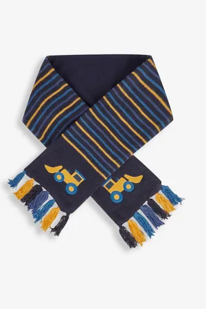 JoJo Maman Bébé Navy Blue Boys Digger Striped Scarf One