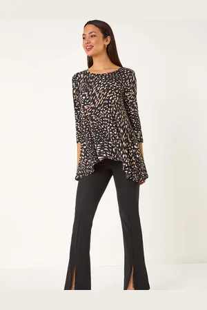 Roman Brown Speckled Print Asymmetric Tunic AU 18