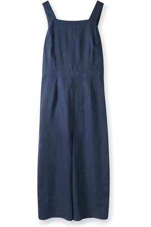 CELTIC & CO. Blue Square Neck Sleeveless 100% Linen Jumpsuit AU 14