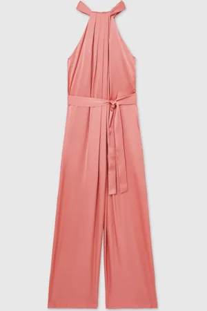 Reiss Pink Rosin Satin Wide-Leg Draped Jumpsuit AU 12