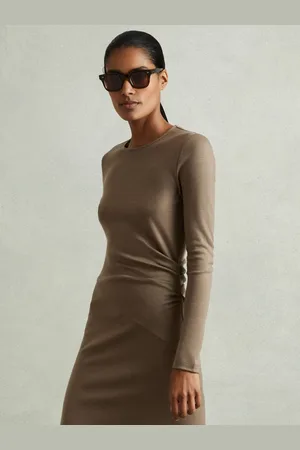 Reiss Sloane Wool Ruche Detail Midi Dress M