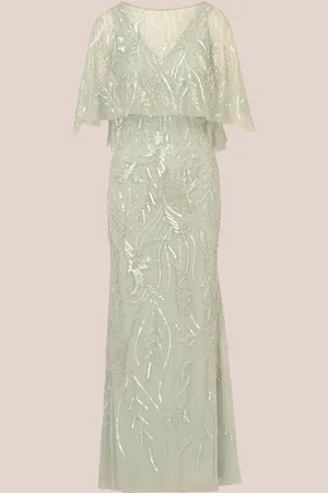 Adrianna Papell Long Sleeve Bead Long Dress AU 8