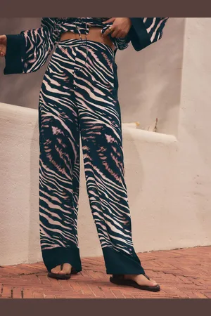 Next Black/Animal Wide Leg Trousers AU 8