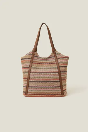 Accessorize Brown Stripe Raffia Shoulder Bag One