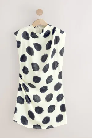 Next High Neck Shoulder Pad Rouched Mini Dress AU 10