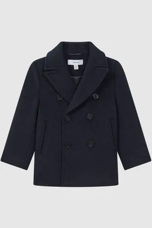Reiss Navy Bergamo 9-13 yrs Wool-Blend Twill Double-Breasted Coat 10