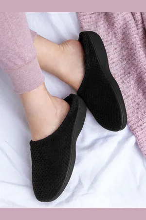 Totes Black Isotoner Popcorn Terry Mules Slippers AU 10 (EU 41)