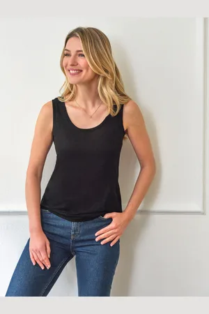 Pure Collection Luxury 100% Linen Black Vest with Coverstitch Detail & Shaped Hemline AU 16