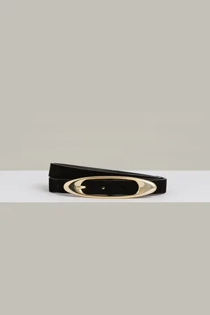 Reiss Black Evelina Suede Oval-Buckle Belt L