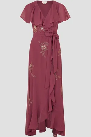Monsoon Ausha Floral Embellished Maxi Wrap Dress AU 12