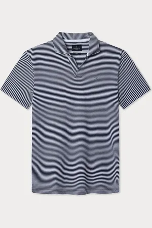 Hackett Striped Pique Knit Polo With Open Collar L