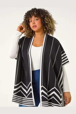 Roman Black Curve Stripe Hem Poncho AU 20