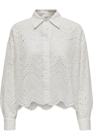 ONLY Long Sleeved Broderie Anglais Shirt in 100% Cotton AU 10