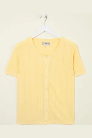 Fat Face FatFace Lili Yellow Laundered Short Sleeve Cardigan 10