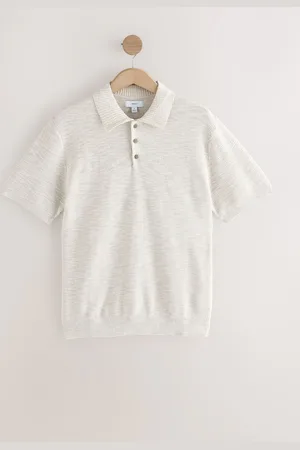 Next Regular Fit Cotton Rich Short Sleeve Knit Polo Shirt with Linen L