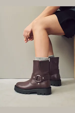 Next Burgundy Red Standard/Wide Fit Forever Comfort Buckle Strap Leather Ankle Biker Boots AU 8 (EU 39)