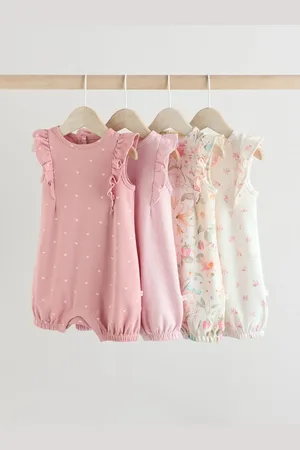 Next Ecru/Pink Printed Baby Rompers 4 Pack 6