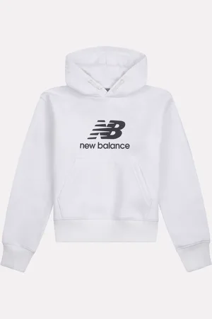 New Balance White Girls Brush Back Stacked Logo Hoodie 14