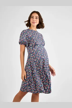 JoJo Maman Bébé Maternity Floral Print Puff Sleeve Jersey Tea Dress L
