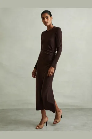 Reiss Sloane Petite Wool Ruche Detail Midi Dress S