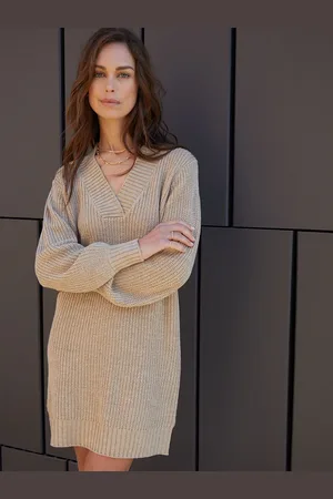 Threadbare V-Neck Knitted Jumper Dress AU 14