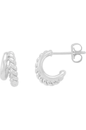 ESTELLA BARTLETT Silver Tone Plain And Twist Double Hoop Earrings One