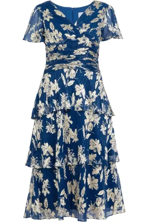 Gina Bacconi Simone Foil Printed Tiered Dress AU 14