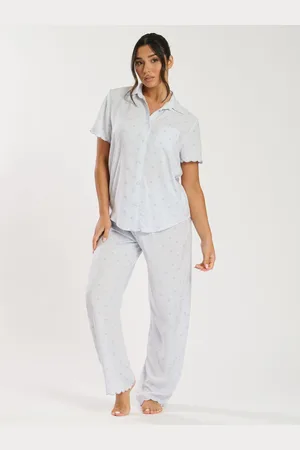 Loungeable Blue Heart Stripe Short Sleeve Shirt and Trousers Set L