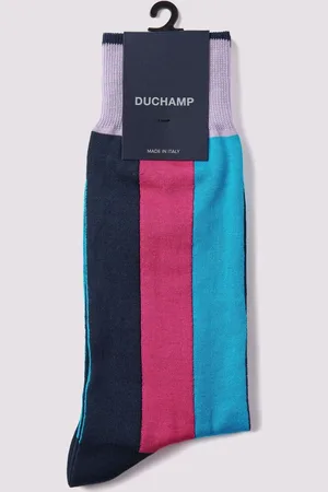 Duchamp Pink Wide Vertical Stripe Socks S-M